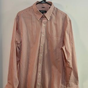Kenneth Cole Reaction Men's Peach & White Gingham Plaid Long Sleeve Button-Down